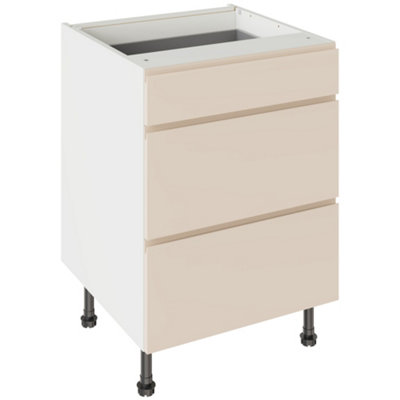 Kitchen Kit 3 Drawer Base Unit 600mm W/ J-Pull Cabinet DoorUltra Matt Cashmere from B&Q