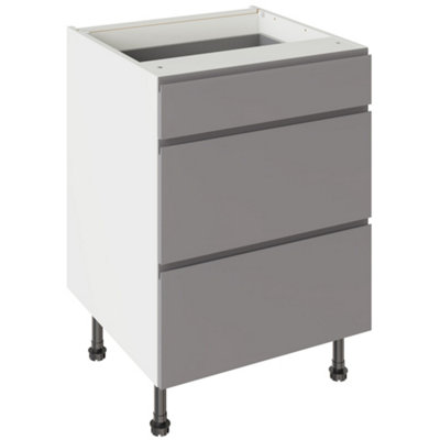 Kitchen Kit 3 Drawer Base Unit 600mm W/ J-Pull Cabinet DoorUltra Matt Dust Grey from B&Q