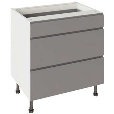 Kitchen Kit 3 Drawer Base Unit 800mm W/ J-Pull Cabinet DoorUltra Matt Dust Grey from B&Q