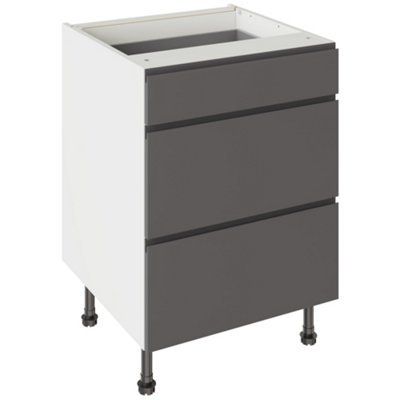 Kitchen Kit 3 Drawer Base Unit 600mm W/ J-Pull Cabinet DoorUltra Matt Graphite from B&Q
