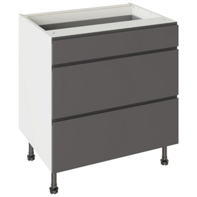 Kitchen Kit 3 Drawer Base Unit 800mm W/ J-Pull Cabinet DoorUltra Matt Graphite from B&Q