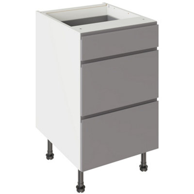 Kitchen Kit 3 Drawer Base Unit 500Mm W/ J-Pull Cabinet Door - Ultra Matt Dust Grey