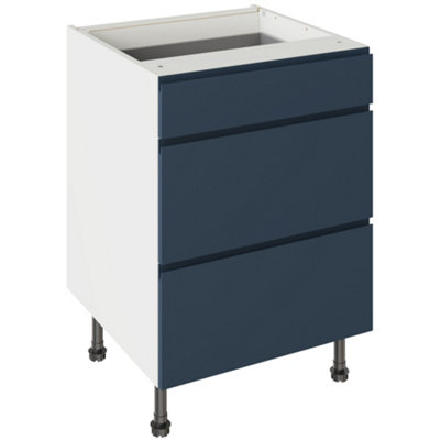Kitchen Kit 3 Drawer Base Unit 600mm W/ J-Pull Cabinet DoorUltra Matt Indigo Blue from B&Q