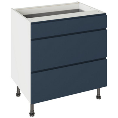 Kitchen Kit 3 Drawer Base Unit 800mm W/ J-Pull Cabinet DoorUltra Matt Indigo Blue from B&Q