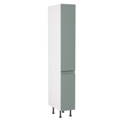 Kitchen Kit Sage Green Matt J-Pull Door Larder Tall Unit Cabinet Handleless Soft Close Drawers Flatpack300X2120mm from B&Q