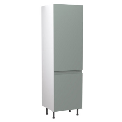 Kitchen Kit Sage Green Matt J-Pull Door Larder Tall Unit Cabinet Handleless Soft Close Drawers Flatpack600X2120mm from B&Q
