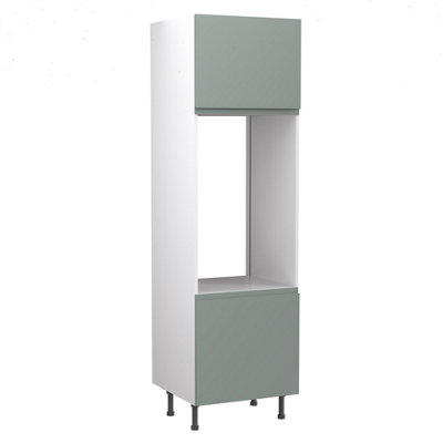 Kitchen Kit Sage Green Matt J-Pull Door Oven (Double) Housing Tall Unit Cabinet Handleless Soft Close Flatpack600X2120mm from B&Q