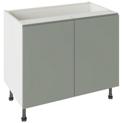 Kitchen Kit Sage Green Matt J-Pull Door Base Unit Cabinet Handleless Soft Close Drawers Flatpack1000X870mm from B&Q