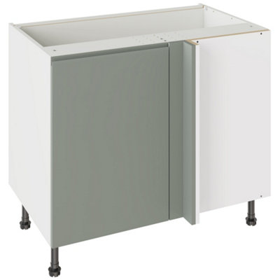 Kitchen Kit Sage Green Matt J-Pull Door Base Unit Blind Corner Cabinet Handleless Soft Close Drawers Flatpack1000X870mm from B&Q