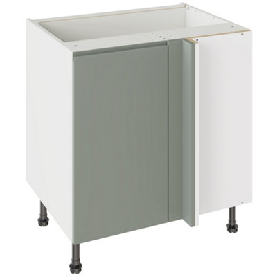 Kitchen Kit Sage Green Matt J-Pull Door Base Unit Blind Corner Cabinet Handleless Soft Close Drawers Flatpack800X870mm from B&Q