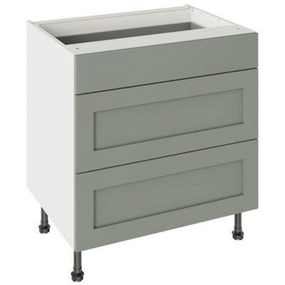 Kitchen Kit Sage Green Matt Shaker Door Base Unit Cabinet 3 Drawer Soft Close Flatpack800X870mm from B&Q