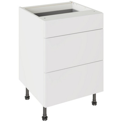 Kitchen Kit 3 Drawer Base Unit 600mm W/ Value Slab Cabinet DoorMatt Snow White from B&Q