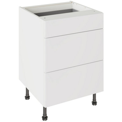 Kitchen Kit 3 Drawer Base Unit 600mm W/ Slab Cabinet DoorSuper Gloss White from B&Q
