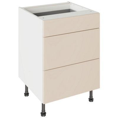 Kitchen Kit 3 Drawer Base Unit 600mm W/ Slab Cabinet DoorSuper Gloss Cashmere from B&Q