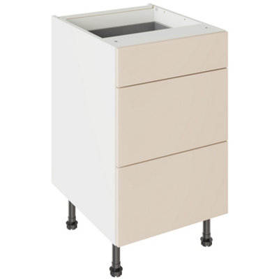Kitchen Kit 3 Drawer Base Unit 500mm W/ Slab Cabinet DoorSuper Gloss Cashmere from B&Q