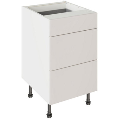 Kitchen Kit 3 Drawer Base Unit 500mm W/ Slab Cabinet DoorSuper Gloss Light Grey from B&Q