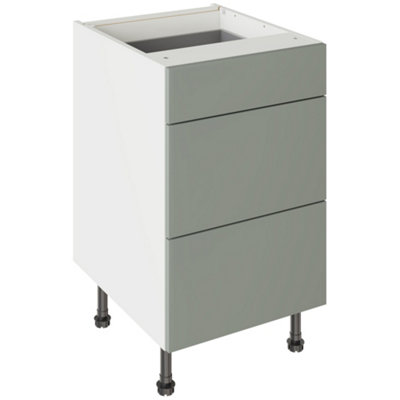 Kitchen Kit Agave Green Supermatt Slab Door Base Unit Cabinet 3 Drawer Soft Close Flatpack500X720mm from B&Q