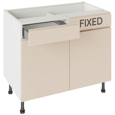 Kitchen Kit Drawerline Base Cabinet 1000mm J-PullGloss Cashmere from B&Q