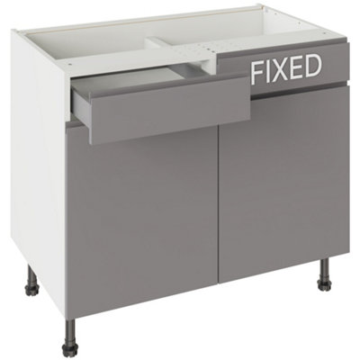 Kitchen Kit Drawerline Base Cabinet 1000mm J-PullGloss Dust Grey from B&Q