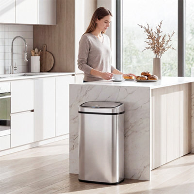 Homcom 68L Sensor Dustbin Stainless Steel Automatic Kitchen Waste Bin Silver from B&Q