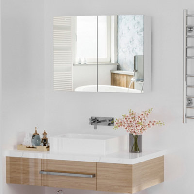 Rackhams Mirror Cabinet Double Door Wall Mounted Modern Storage Unit Bathroom - Image 7