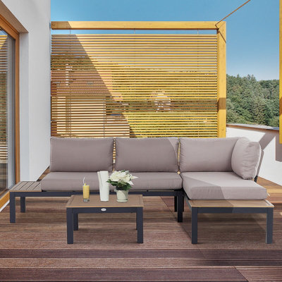 Outsunny 3Pcs Garden Sectional Sofa Side Table Furniture Set W/ Cushion from B&Q