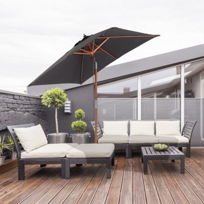 Outsunny Wooden Patio Umbrella Market Parasol Outdoor Sunshade 6 Ribs Deep Grey from B&Q