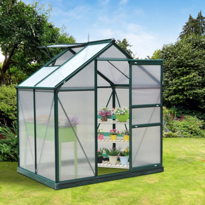 Outsunny 6X4Ft Walk-In Polycarbonate Greenhouse Plant Grow Galvanized Aluminium from B&Q