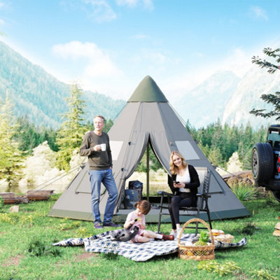 Outsunny Grey 6-7 Person Family Party Camping Tent W/ Carrying Bag, Large
