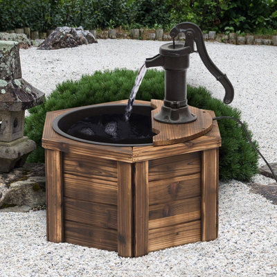 Outsunny Rustic Fir Wooden Water Fountain W/ Pump , Carbonized Color