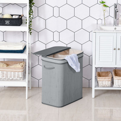 Homcom 100L Wood Laundry Basket A Compartment Flip Lid Removable Lining Grey from B&Q