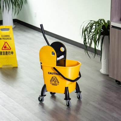 Homcom Mop Bucket On Wheels With Carry HandleWringer For Household Yellow