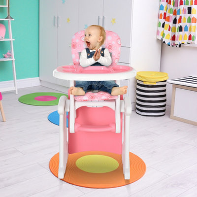 Homcom 2-In-1 Convertible Baby High Chair Booster Seat W/ Removable Tray Pink from B&Q