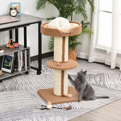 PawHut 91cm Cat Tree with Scratching Post for Indoor Kittens, Brown | Cat Tower, Bed, Perch, Removable Cushion - Image 11
