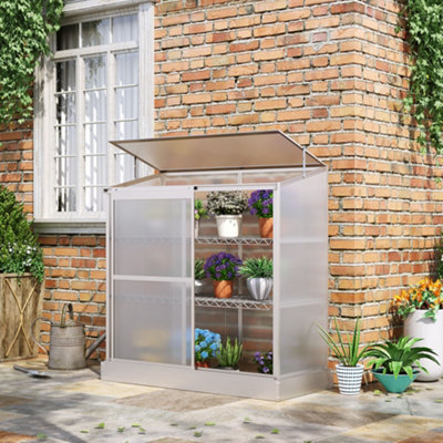 Outsunny Unisex Silver 4X2ft 3-Tier Greenhouse Outdoor Plant Grow Aluminium W/ Roof Door In Small - Image 4