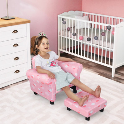 B&Q -  Cute Cloud Star Child Armchair Seat Wood Frame W/ Footrest Padding Pink