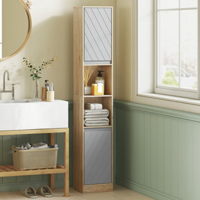 Homcom Narrow Bathroom Storage Cabinet With Open CompartmentOak from B&Q
