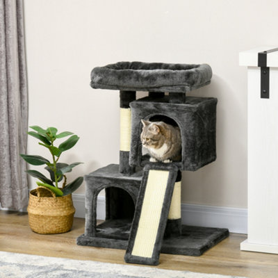 Pawhut Cat Rest & Play Activity Tree W/ 2 House Perch Scratching Post Black