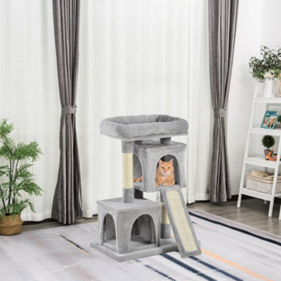 Pawhut Cat Tree 81Cm Indoor Cat Scratching Post Kitten TowerDark Grey