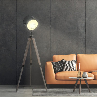 Bobobiy Grey Floor Lamp With Adjustable Tripod For Living Room Bedroom, Vintage Spotlight Reading Lamp With Wood Legs, 115-155Cm, - Image 9