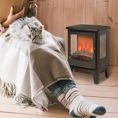 Homcom 900W/1800W Freestanding Electric Fireplace W/ Adjustable Artificial Flame