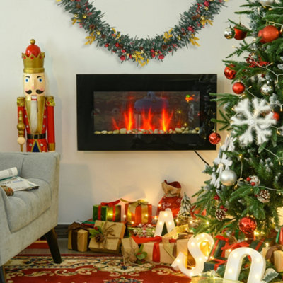 Homcom Black 1000W/2000W Electric Wall Fireplace Led Flame Effect Timer Remote Heater Large