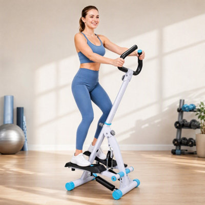 B&Q -  Foldable Stepper Adjustable Step Machine W/ Handlebar Lcd DisplayWhite