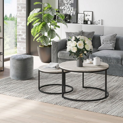 Homcom 2 Pcs Stacking Coffee Table Set Steel Frame, Marble Grey