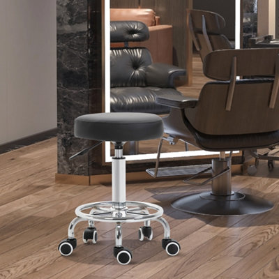 Vinsetto Round Pu Leather Salon Beautician Stool Adjustable Height W/ Footrest from B&Q