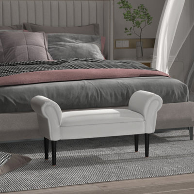 Rackhams White/Grey Small Bench, Upholstered Window Seat With Arms And Wooden Legs, Modern Shoe Bench For Entryway, Living Room, Bedroom, Greyish - Image 9