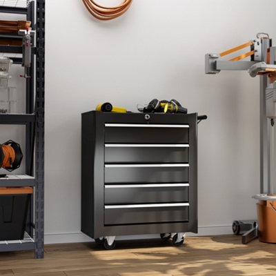 Homcom Unisex Black 5-Drawer Tool Chest Steel Lockable Tool Storage Cabinet W/ Wheels In - Image 13