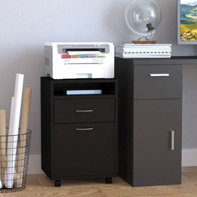 Homcom Black Filing Cabinet With Drawers And Open Shelf,, 60Cm