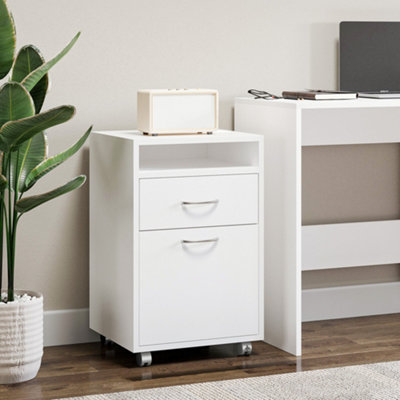 Homcom White Filing Cabinet With Drawers And Open Shelf, 60Cm