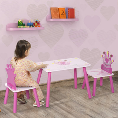 Homcom 3 Pcs Kids Princess And Crown Chair Table Set Home Furniture 2-4 Yrs Pink - Pink - Image 8